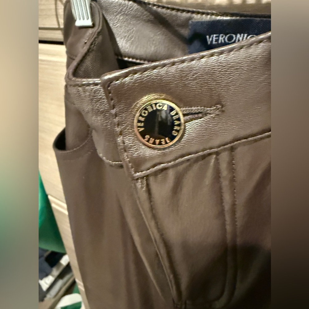 Veronica Beard Dark Brown Faux Leather Flare Pants - Picture 5 of 7